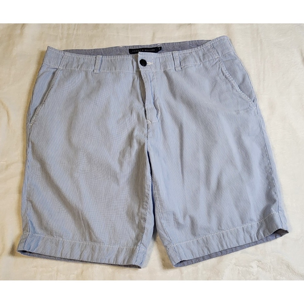 Tommy Hilfiger Men's Classic Fit Chino Shorts, Blue And White‎ Stripe, Size 34